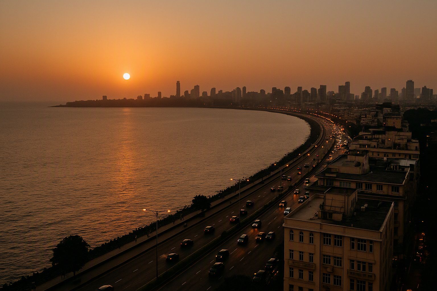 Marine Drive, Mumbai, at sunset